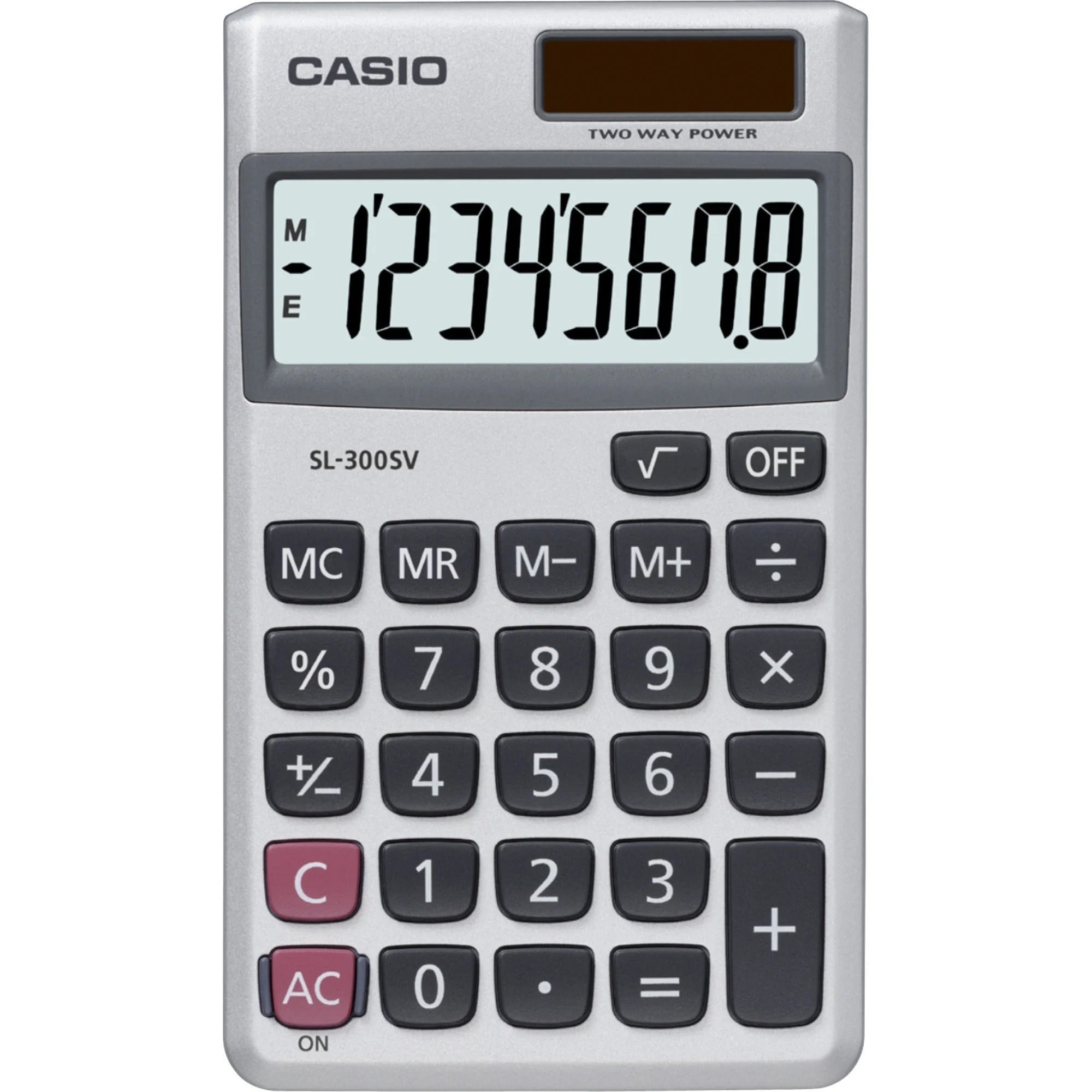 Casio SL300 Handheld Calculator: 8-Digit Battery/Solar Powered - Silver - Calculators