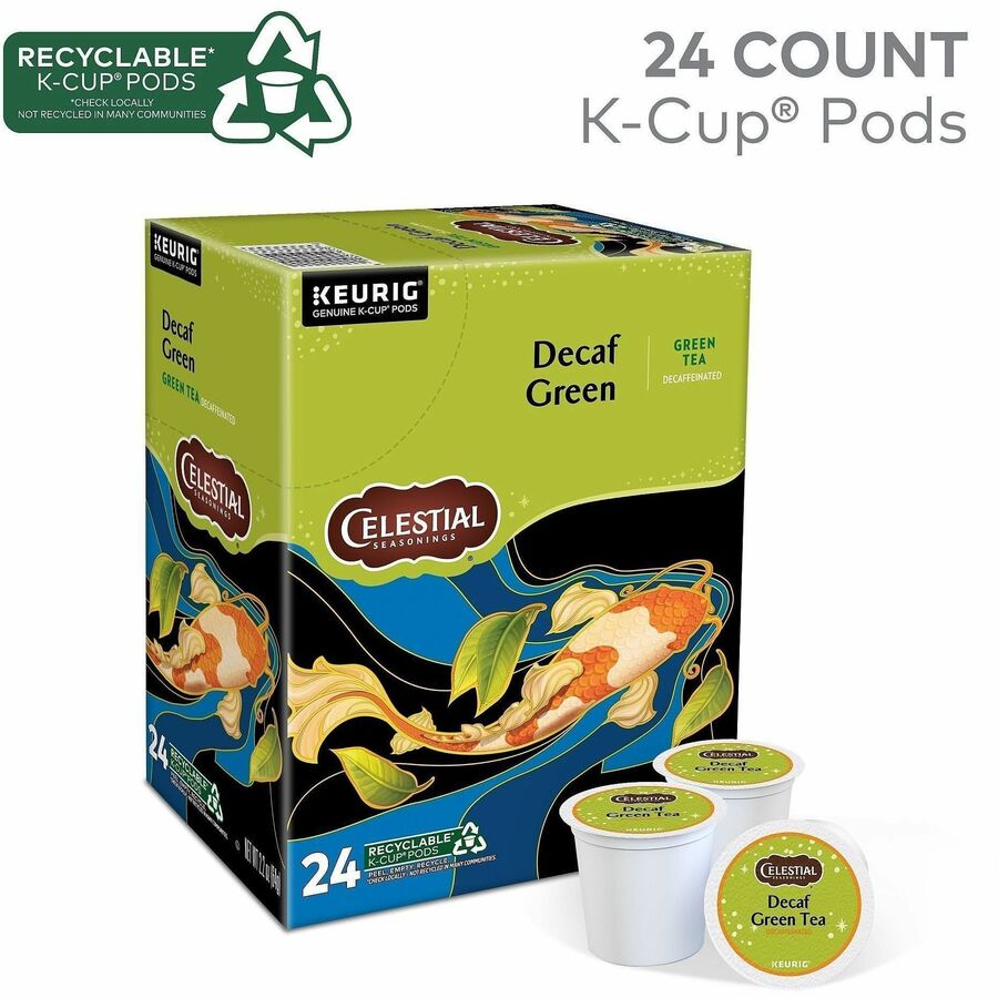 Celestial Seasonings® Decaf Green Tea K-Cup - Compatible with Keurig Brewer - 24 / Box