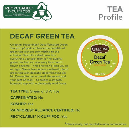 Celestial Seasonings® Decaf Green Tea K-Cup - Compatible with Keurig Brewer - 24 / Box