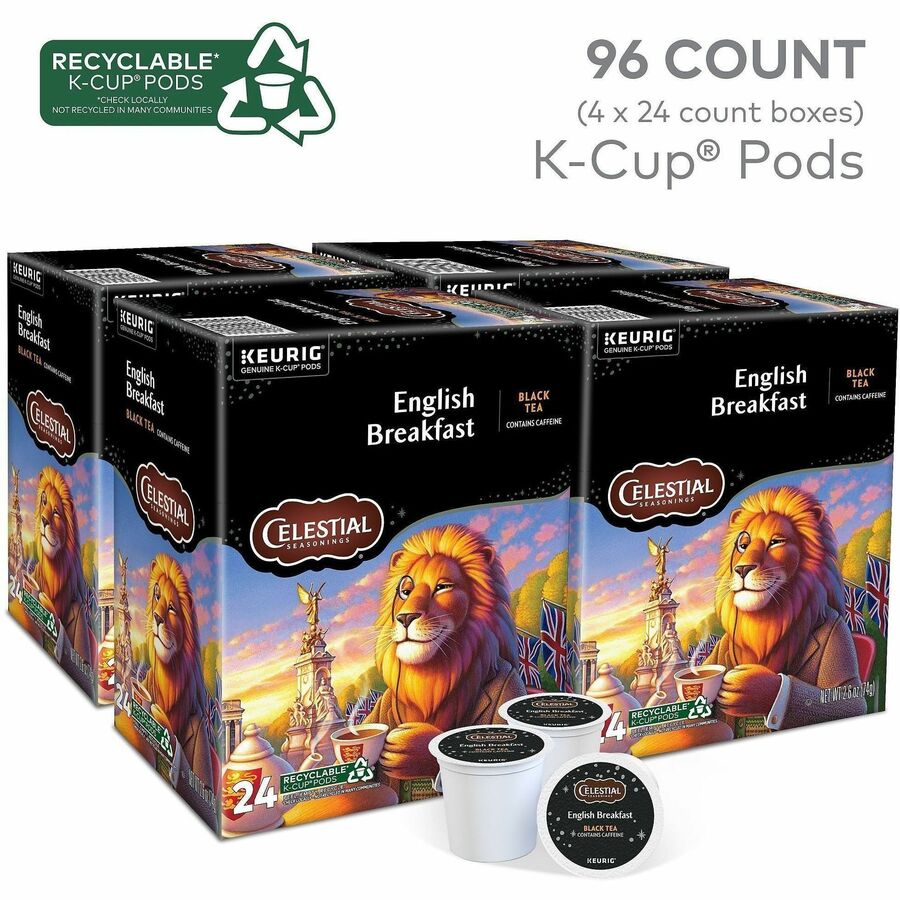 Celestial Seasonings® English Breakfast Black Tea K-Cup - Compatible with Keurig Brewer - 24/Box - 4 / Carton