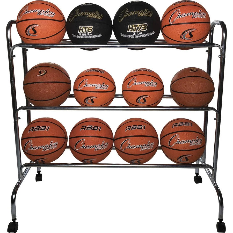 Champion Sports Ball Cart: 12-Ball Powder-Coated Storage Solution - Equipment