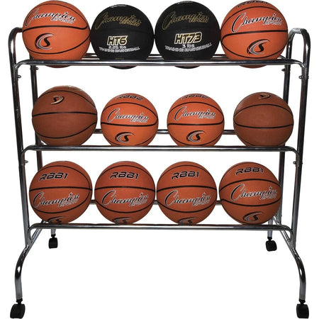 Champion Sports Ball Cart: 12-Ball Powder-Coated Storage Solution - Equipment