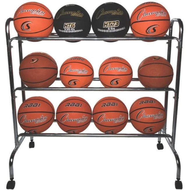 Champion Sports Ball Cart: 12-Ball Powder-Coated Storage Solution - Equipment