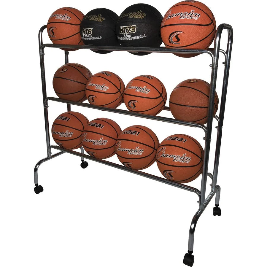 Champion Sports Ball Cart: 12-Ball Powder-Coated Storage Solution - Equipment