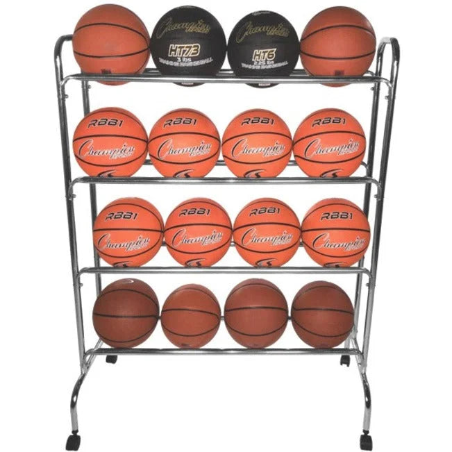 Champion Sports Ball Cart: 16-Ball Powder-Coated Cart with 4 Casters - Equipment