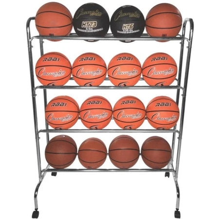 Champion Sports Ball Cart: 16-Ball Powder-Coated Cart with 4 Casters - Equipment