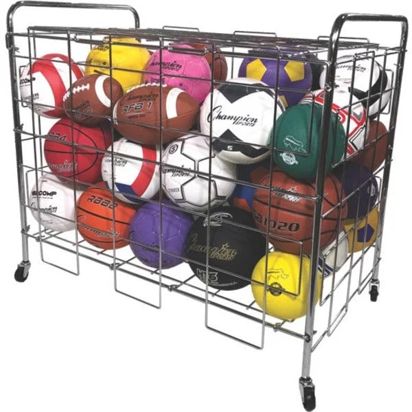 Champion Sports Ball Locker: Portable Lockable Steel Storage - 41’’x24’’x36’’ - Silver - Equipment