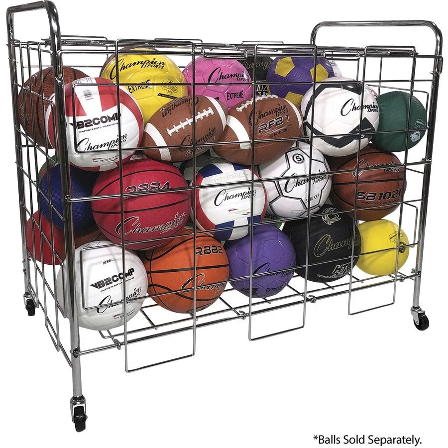 Champion Sports Ball Locker: Portable Lockable Steel Storage - 41’’x24’’x36’’ - Silver - Equipment