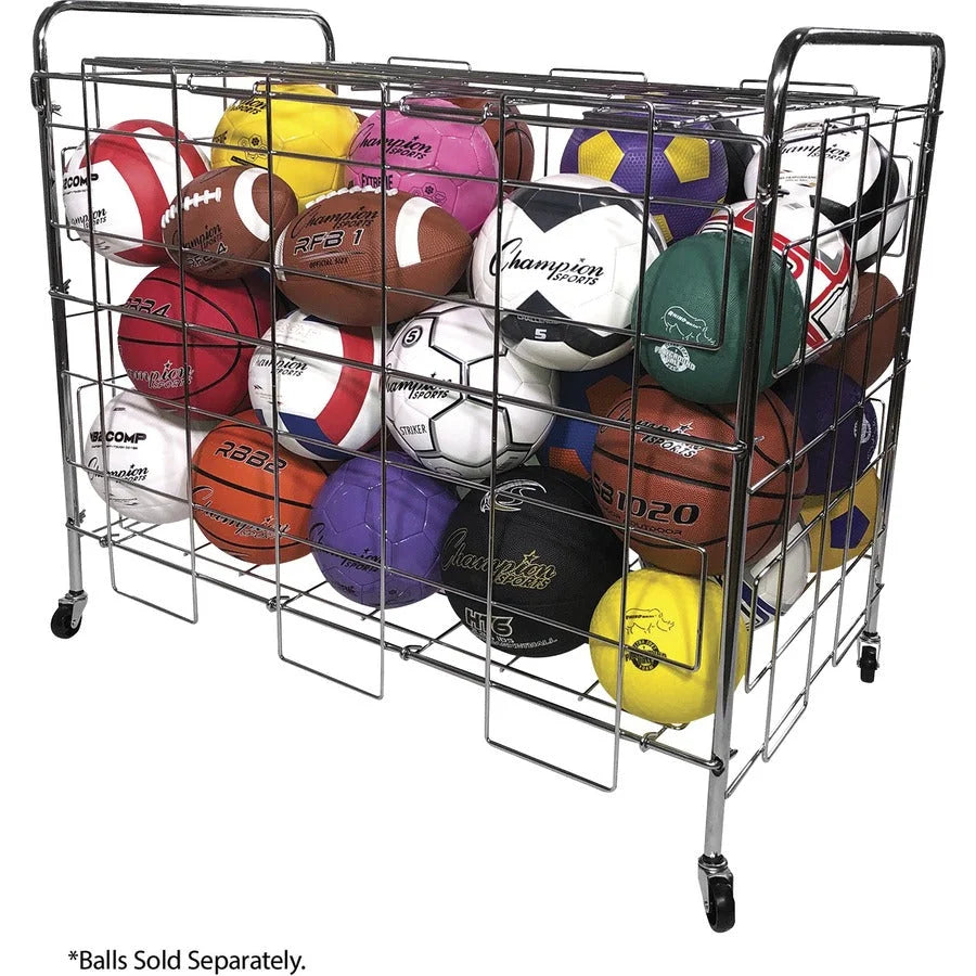Champion Sports Ball Locker: Portable Lockable Steel Storage - 41’’x24’’x36’’ - Silver - Equipment