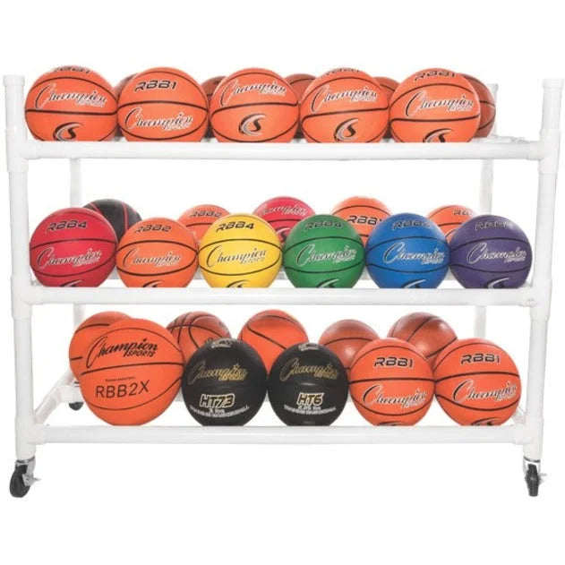 Champion Sports Basketball Cart: Heavy-Duty 4-Caster Plastic Cart - Equipment