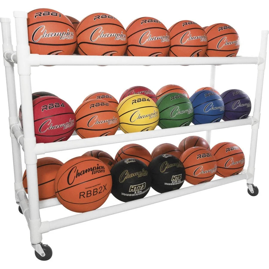 Champion Sports Basketball Cart: Heavy-Duty 4-Caster Plastic Cart - Equipment