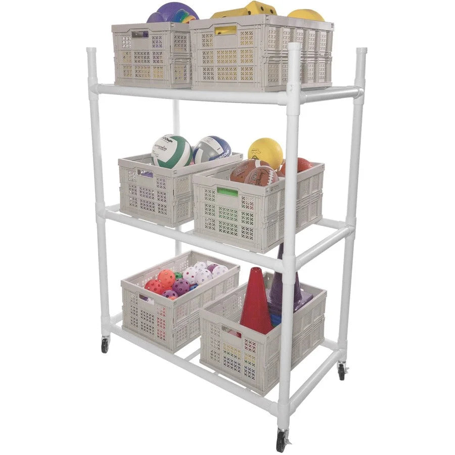 Champion Sports Carry-All Cart: Durable ABS Plastic 4 Casters - 44’’x28’’x61’’ White - Equipment