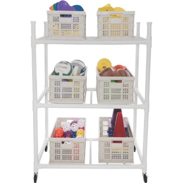 Champion Sports Carry-All Cart: Durable ABS Plastic 4 Casters - 44’’x28’’x61’’ White - Equipment