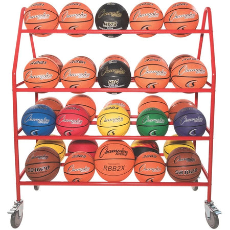 Champion Sports Deluxe Pro Ball Cart: Steel 4 Casters Red - 51’’ x 18.50’’ 54’’ - Equipment