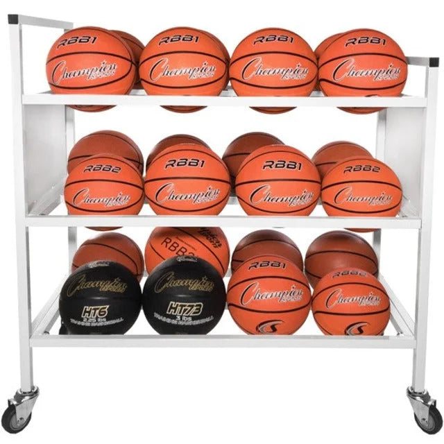 Champion Sports Double Wide Ball Cart: Tubular Steel 4 Casters - Equipment