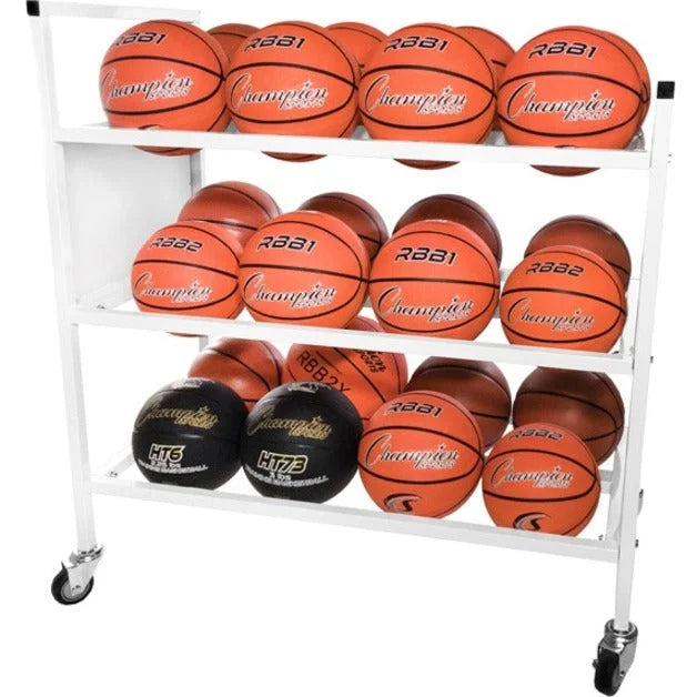 Champion Sports Double Wide Ball Cart: Tubular Steel 4 Casters - Equipment