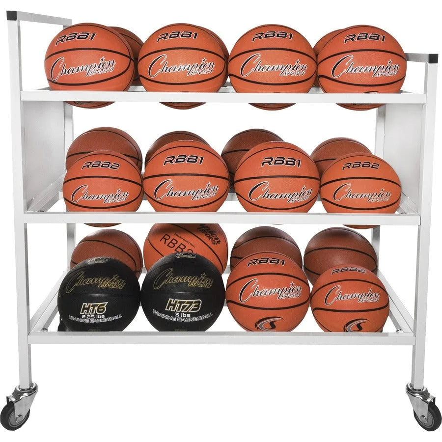 Champion Sports Double Wide Ball Cart: Tubular Steel 4 Casters - Equipment