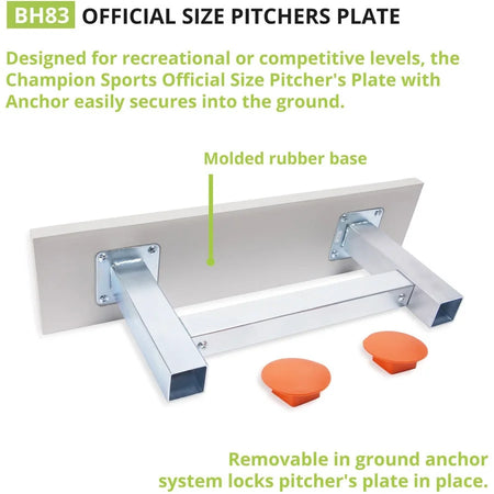 Champion Sports Official Size Pitchers Plate - White Rubber - Equipment