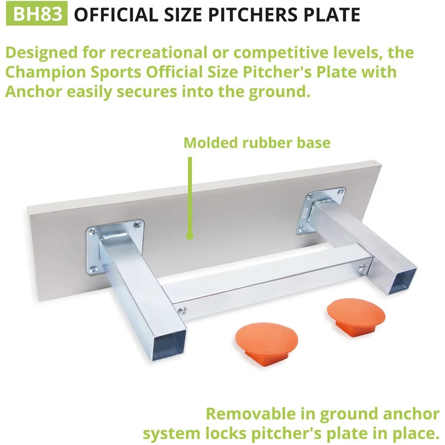 Champion Sports Official Size Pitchers Plate - White Rubber - Equipment