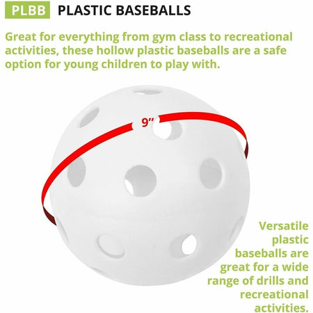 Champion Sports Plastic Baseballs - 9’’ White - Pack of 12 - Equipment