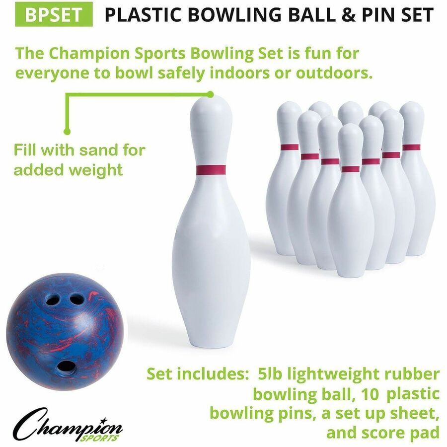 Champion Sports Plastic Bowling Ball & Pin Set - Alternate-Image2