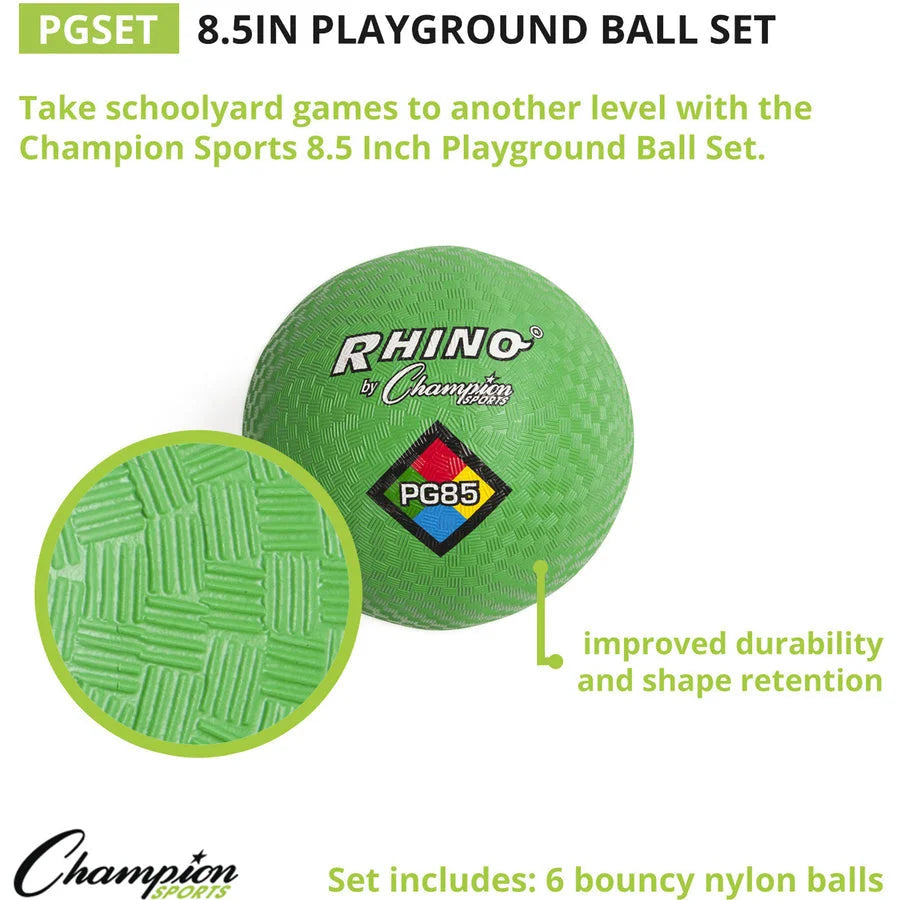 Champion Sports Playground Ball Set - 8.50’’ Nylon - Assorted Colors - 6 Pack - Equipment