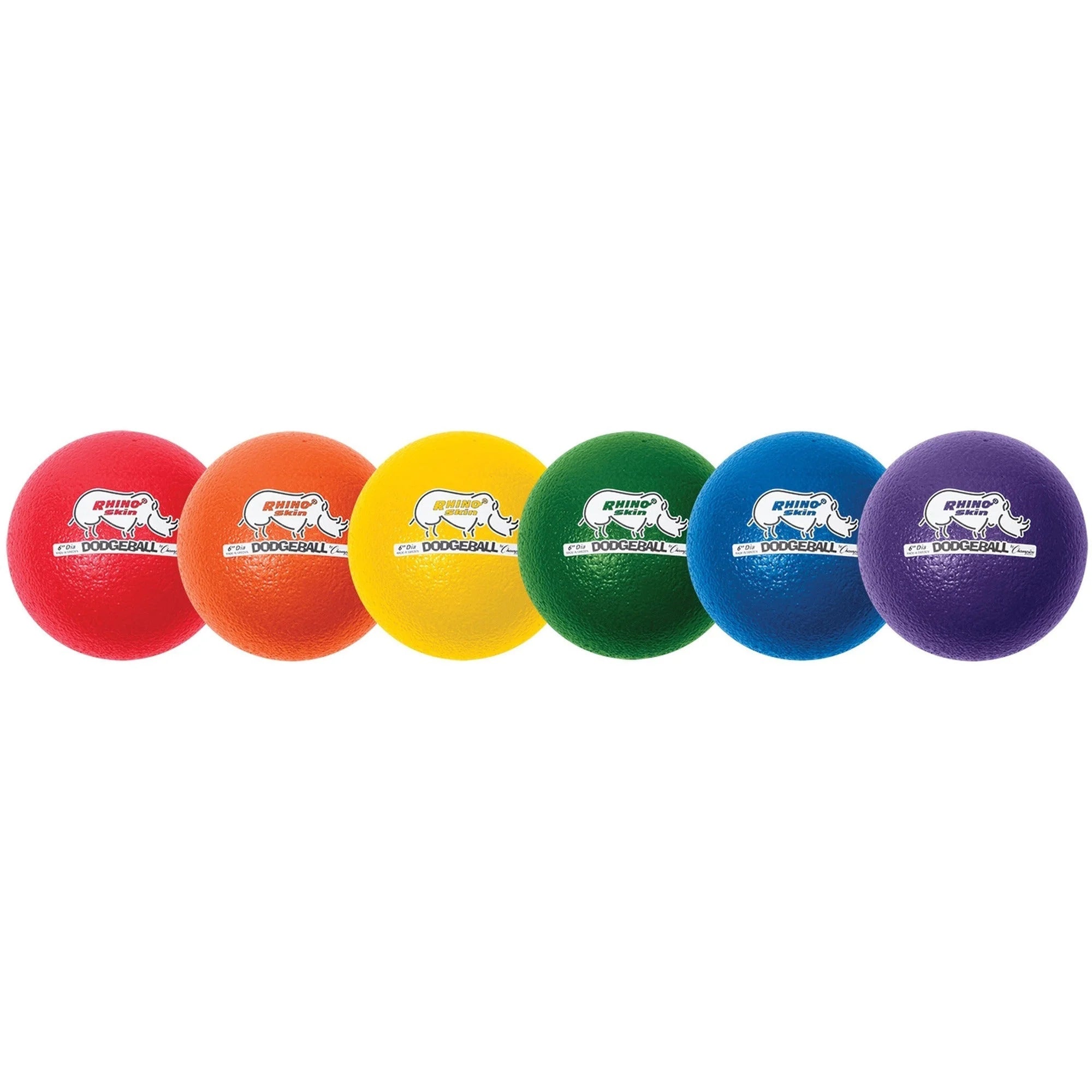 Champion Sports Rhino Skin Dodgeball Set - 6.30’’ Low Bounce Foam - 6 Colors - 6/Set - Equipment