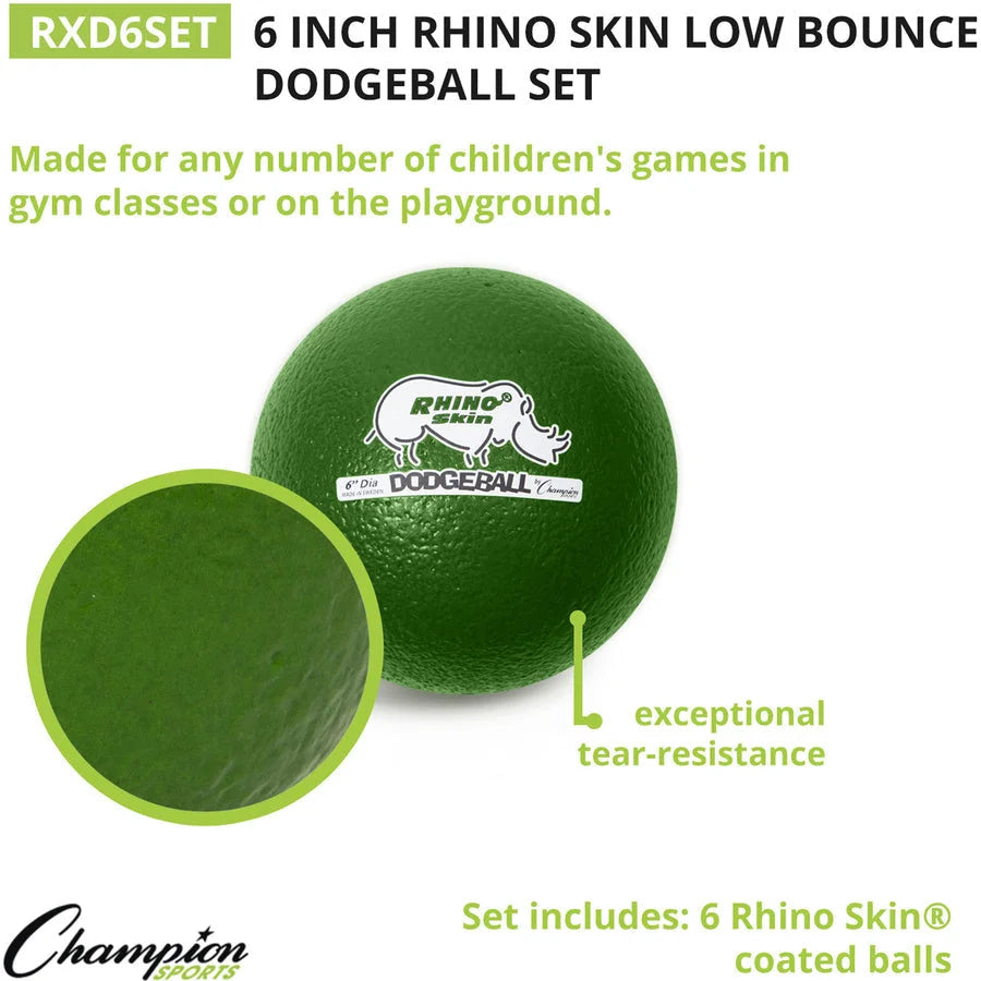 Champion Sports Rhino Skin Dodgeball Set - 6.30’’ Low Bounce Foam - 6 Colors - 6/Set - Equipment