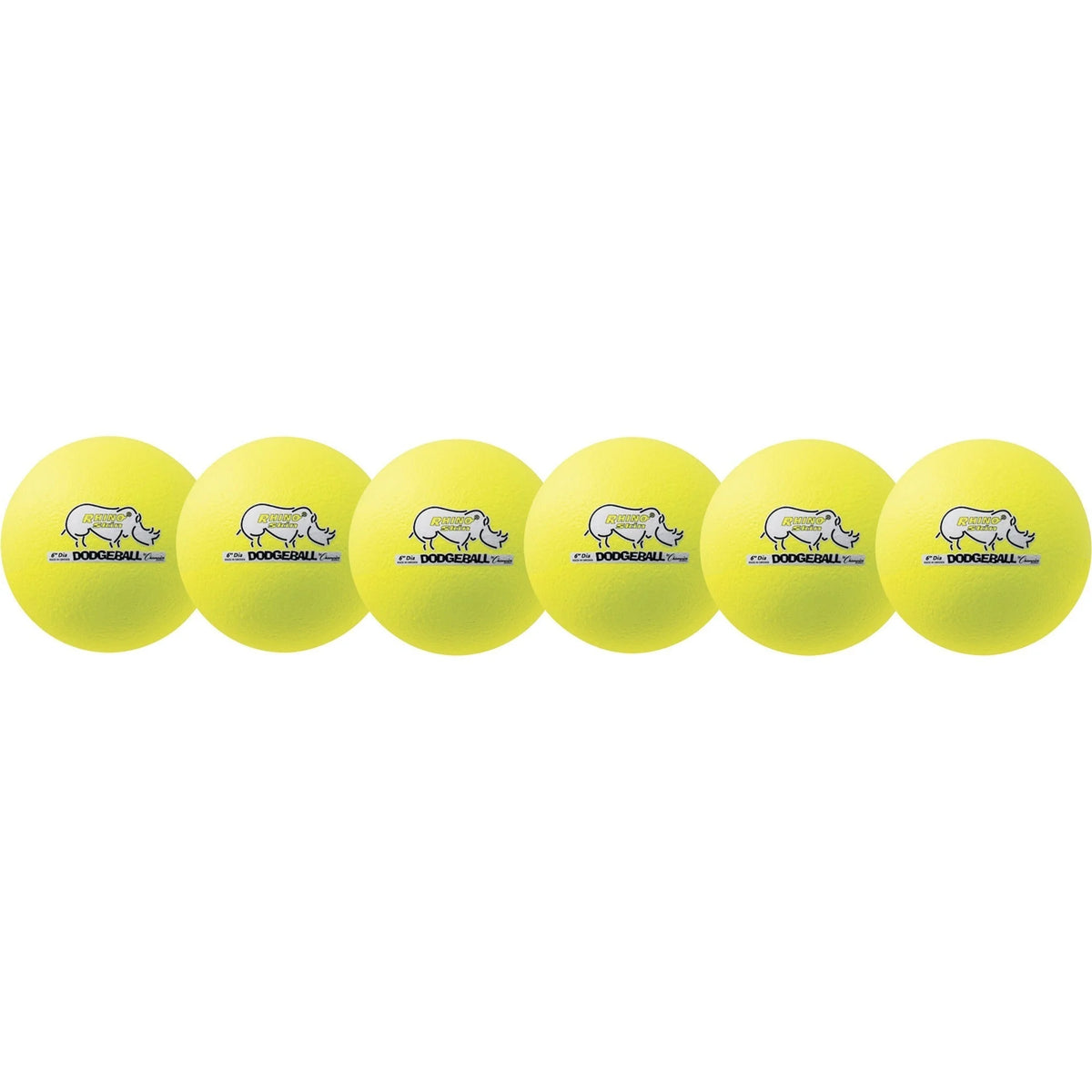Champion Sports Rhino Skin Dodgeball Set - Neon Yellow - Child-Safe - 6-Pack - Equipment