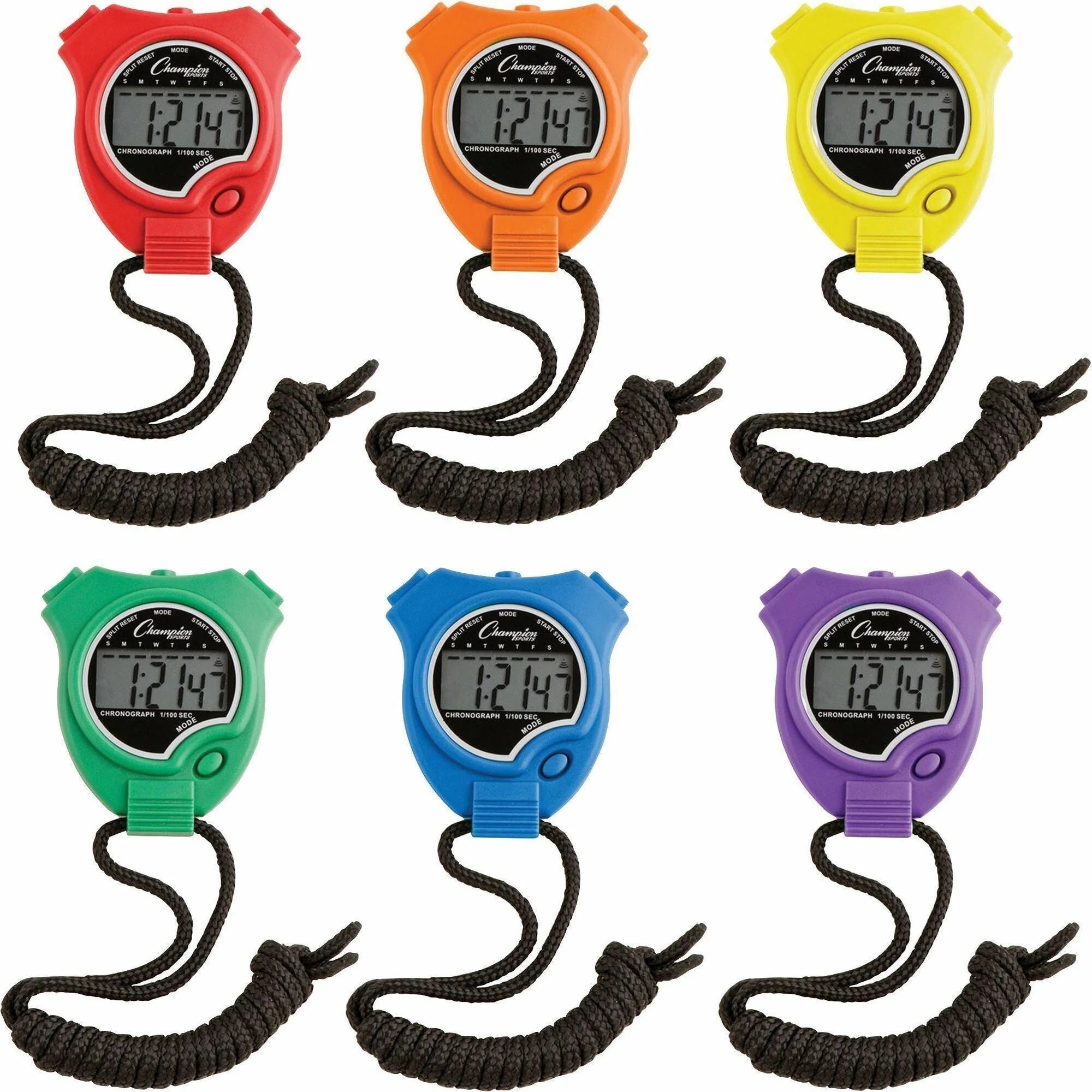 Champion Sports Stop Watch Set: Digital Quartz Timers - 6/Set - Equipment