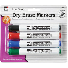 Charles Leonard Chisel Tip Dry Erase Markers - 4-Pack Assorted Colors - & Dry-Erase