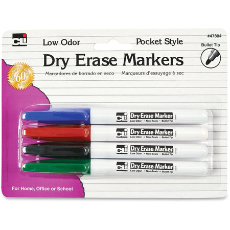 Charles Leonard Dry Erase Markers - Fine Bullet Point - 4 Pack Assorted Colors - & Dry-Erase