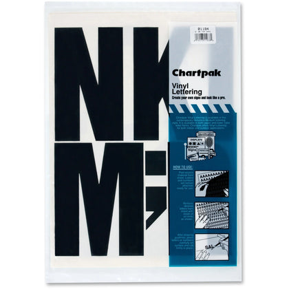 Chartpak Helvetica Style Vinyl Capital Letters 6’’ Height x 15’’ Length Black 38/Pack - & Numbers