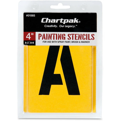 Chartpak Painting Stencils: 4’’ Gothic Letters/Numbers - Yellow - Stencils