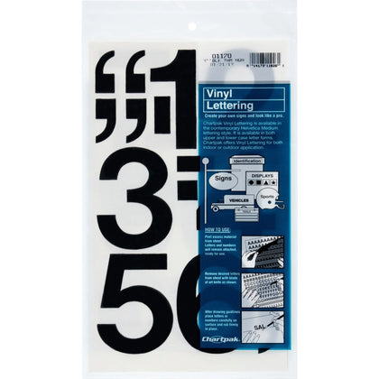 Chartpak Self-Adhesive Vinyl Numbers 3’’ Height x Length Black - 16/Pack - Letters &