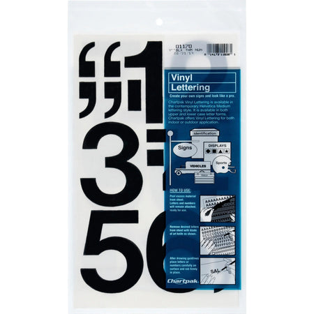 Chartpak Self-Adhesive Vinyl Numbers 3’’ Height x Length Black - 16/Pack - Letters &