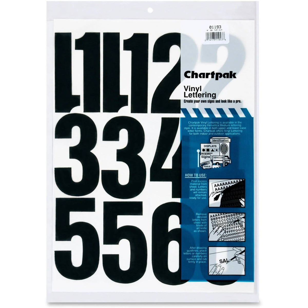 Chartpak Vinyl Numbers: Helvetica Style Self-Adhesive 4’’ Height - Letters & Numbers