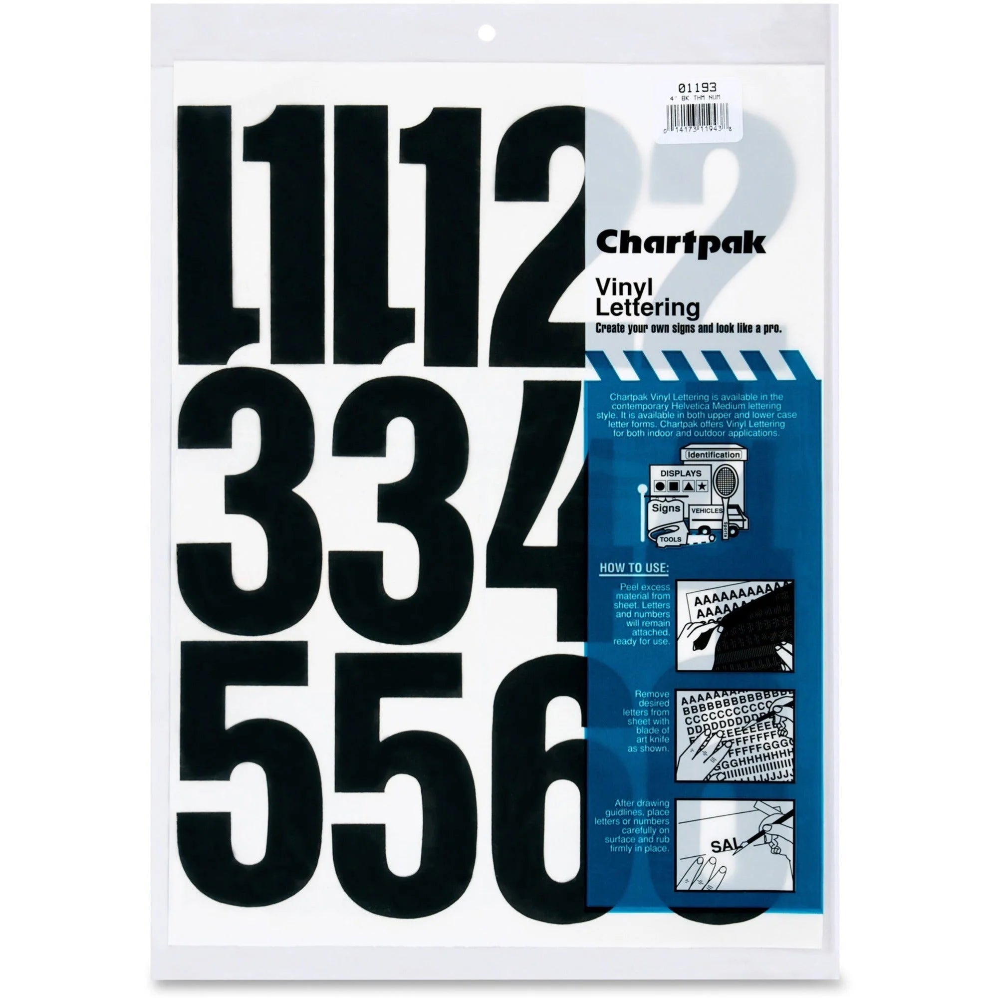Chartpak Vinyl Numbers: Helvetica Style Self-Adhesive 4’’ Height - Letters & Numbers