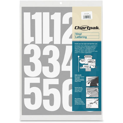 Chartpak Vinyl Numbers - Helvetica Style Self-Adhesive 4’’ Height White - Letters &