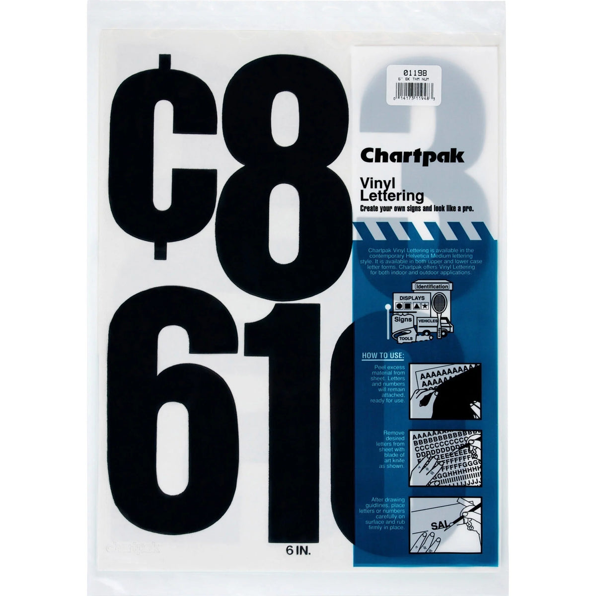 Chartpak Vinyl Numbers - Self-Adhesive Black 6’’x15’’ - 21 Pack - Letters &