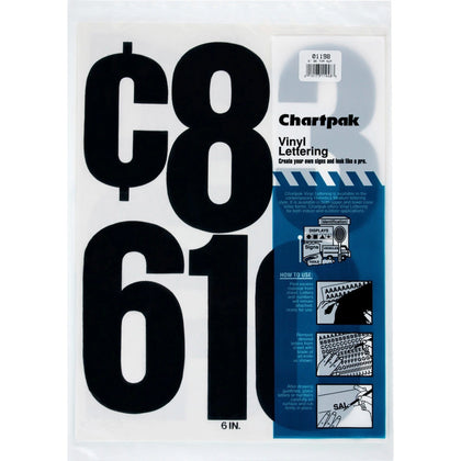 Chartpak Vinyl Numbers - Self-Adhesive Black 6’’x15’’ - 21 Pack - Letters &