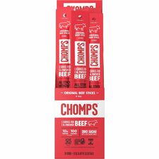 CHOMPS Original Beef Snack Sticks: Gluten-free Jerky - 24 Pack - Snacks