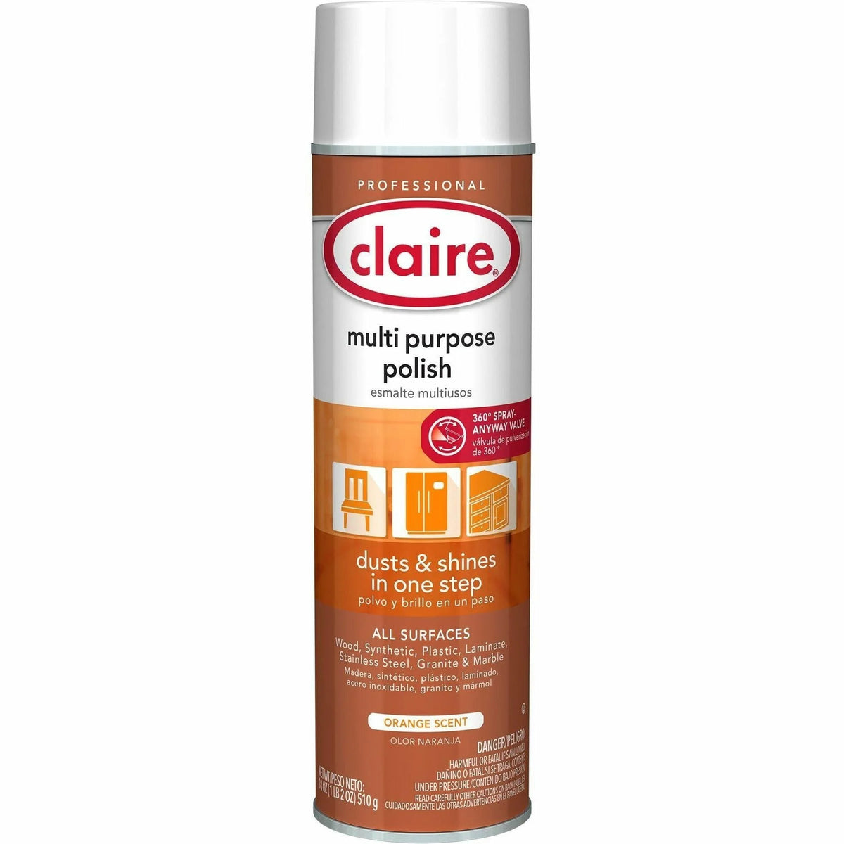 Claire Citra Gloss All Surface Duster/Polish - Tennessee Orange - 18 fl oz - Multipurpose Cleaners