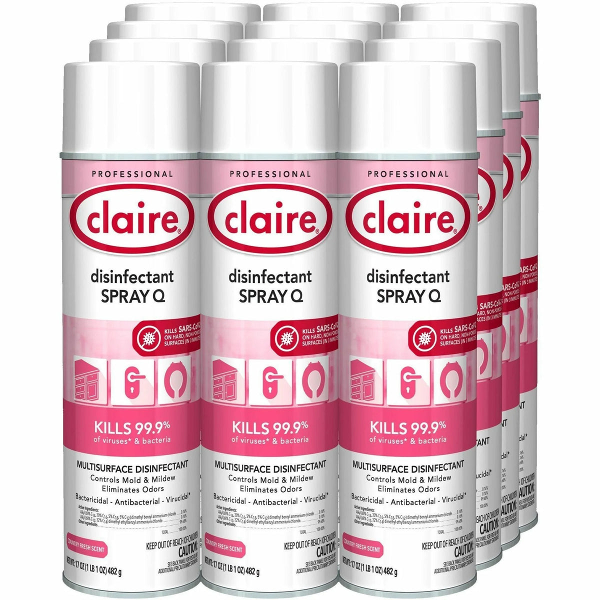 Claire Multipurpose Disinfectant Spray: Country Fresh Scent Antibacterial - 12/Carton - Disinfectants