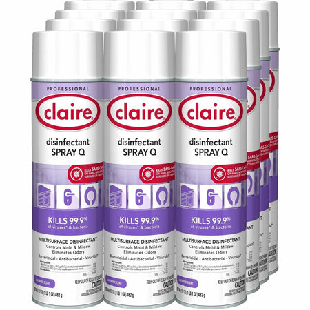 Claire Multipurpose Disinfectant Spray: Lavender Scent - 17 fl oz - 12/Carton - Disinfectants