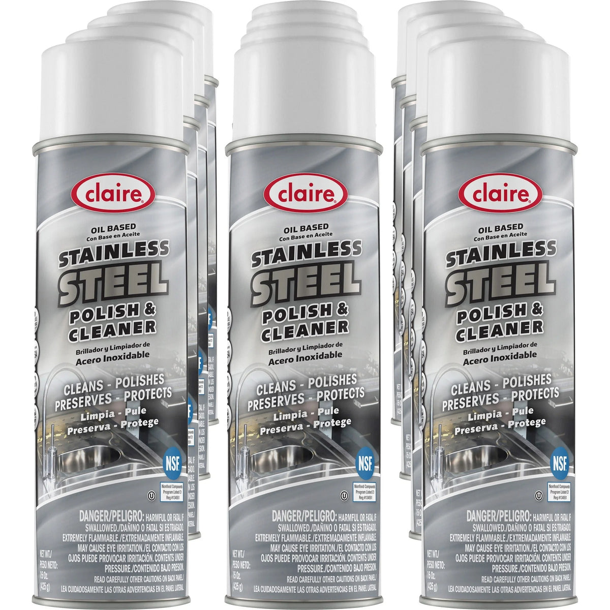 Claire Stainless Steel Polish: Lemon-Scented Cleaner (12/Carton) - Specialty Cleaners