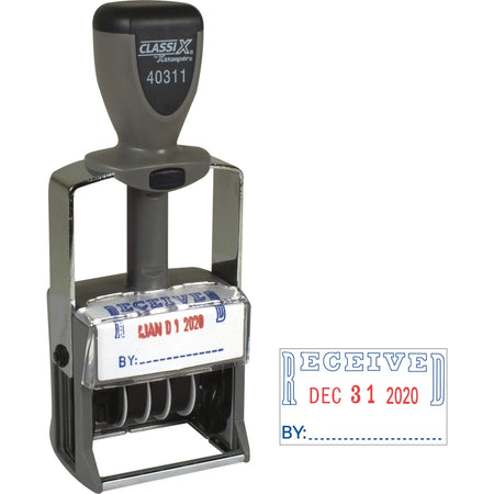 ClassiX by Xstamper Heavy-duty RECEIVED Self-Ink Dater Stamp - Red/Blue Metal/Plastic - Daters