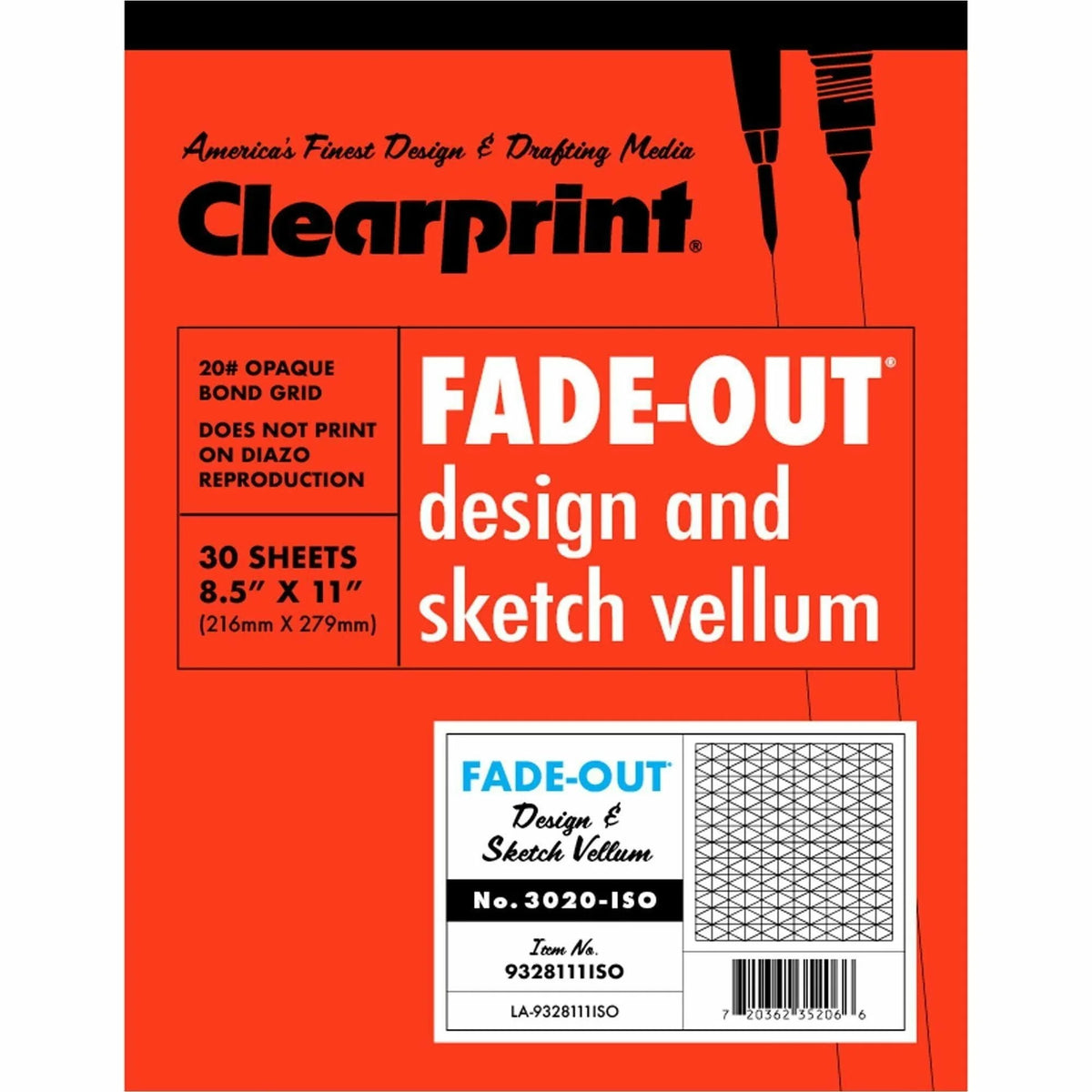 Clearprint Isometric Grid Paper Pad - 30 Sheets 8 1/2’’ x 11’’ - White - Graph