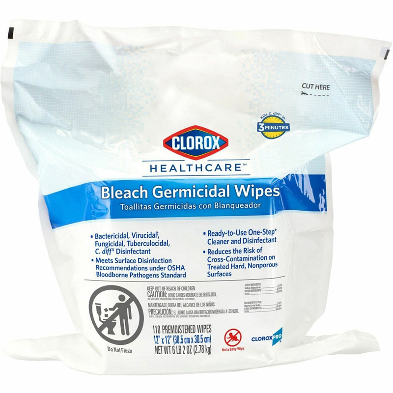 Clorox Healthcare Bleach Germicidal Wipes: Disinfectant - 110/Bag - Cleaning Wipes