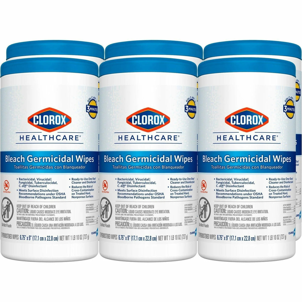 Clorox Healthcare Bleach Germicidal Wipes: Disinfectant Antimicrobial - 70 Wipes/Tub - Cleaning Wipes